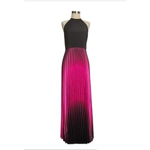 Xscape by Joanna Chen Fuschia Black Long Pleated Maxi Casual Ombre Dress Size 6